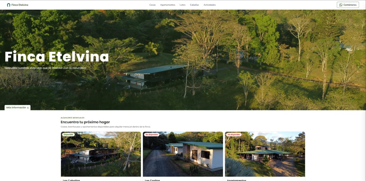 Página principal del sitio web de Finca Etelvina